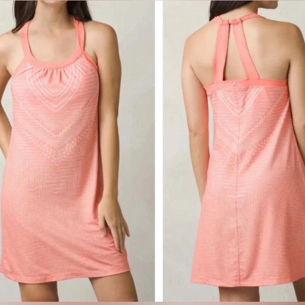 $85 MSRP prAna Cantine Women’s Jersey Activewear Dress Peach Orange Shelf Bra